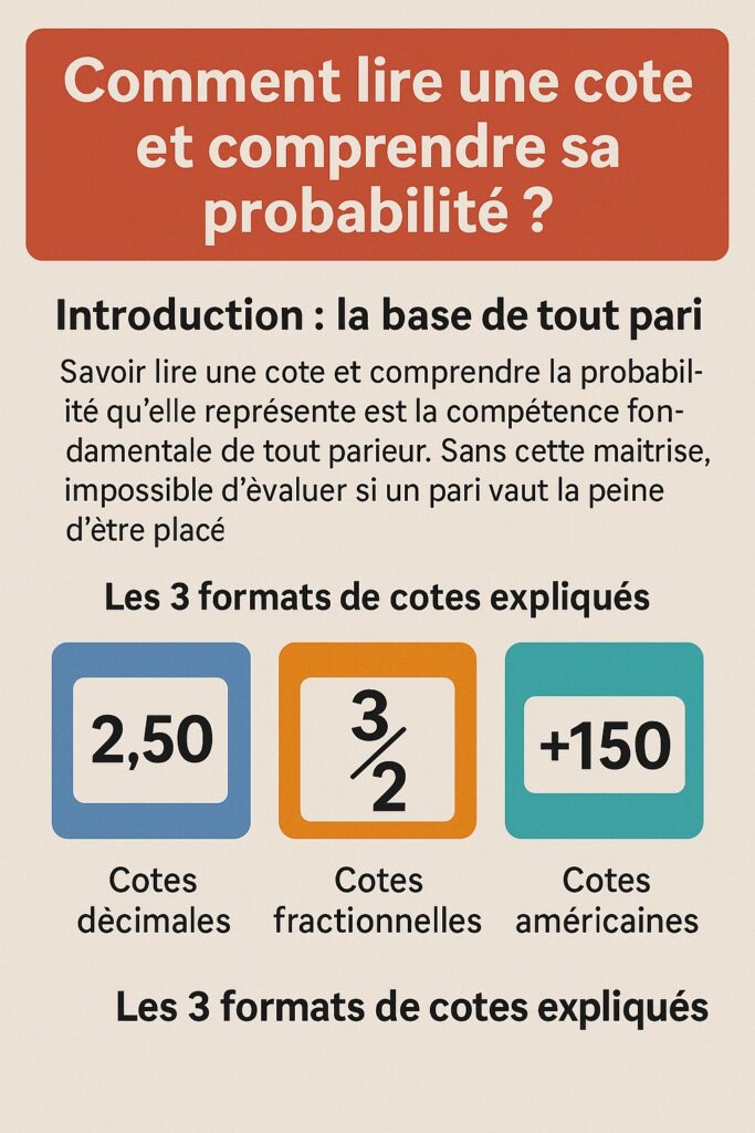 Comment Lire une Cote et Calculer sa Probabilité ? Guide 2025