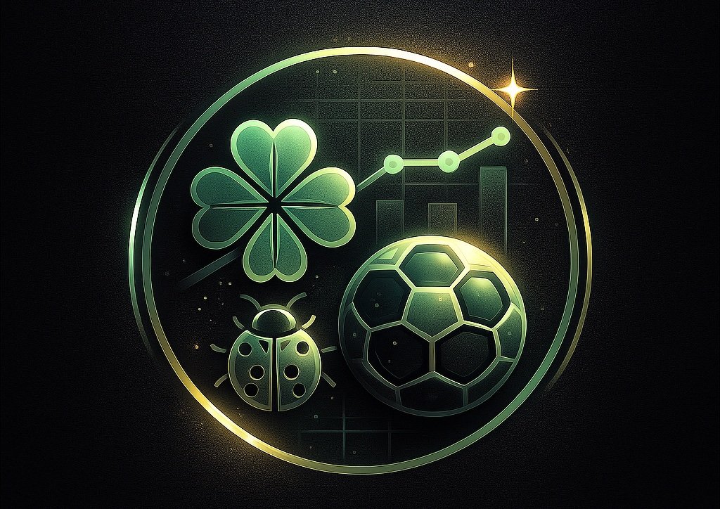 Illustration symbolique avec trèfle à quatre feuilles, ballon de football, coccinelle et graphique dans un cercle doré lumineux représentant les éléments de réussite de la méthode Talacote