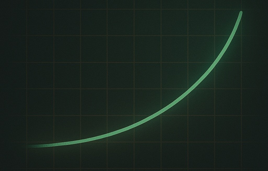 Courbe de croissance verte progressive et exponentielle sur graphique illustrant des résultats réalistes et durables